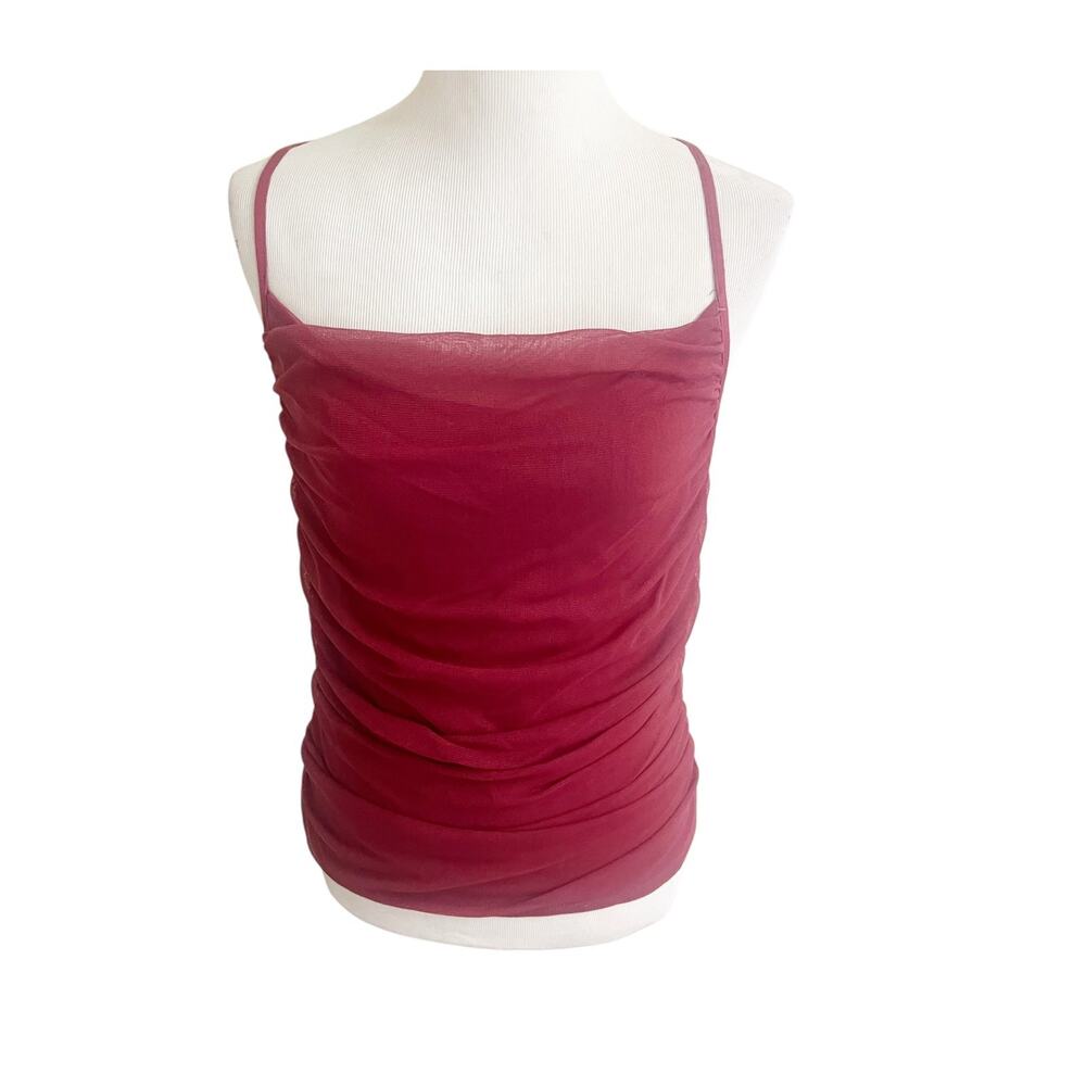 Anthropologie Tank Top Women's Medium Maroon Ruched Racerback Romantic Party